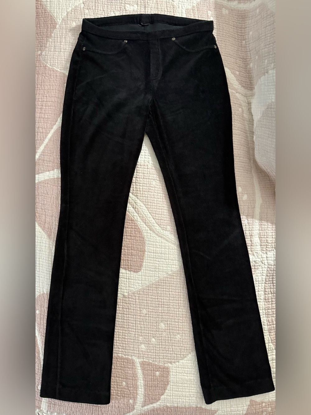 BLACK PULL-UP MOCK-CORDUROY STRETCHY PANTS - Picture 9 of 9